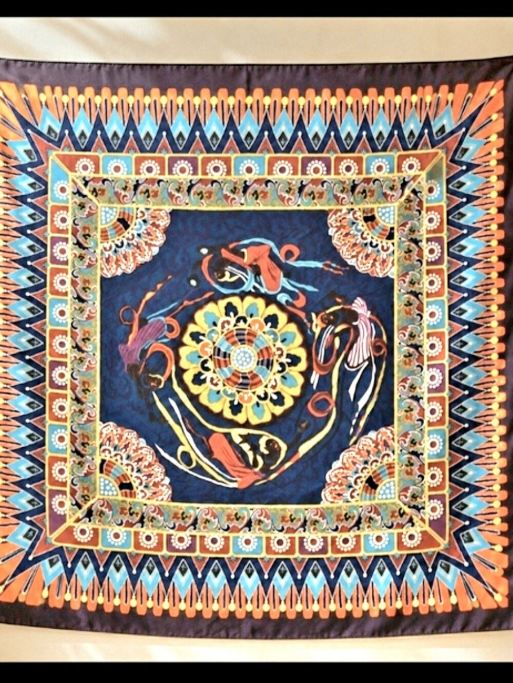 100% Silk Scarf Very Unique Design Ladies Dancing Around The Circle .